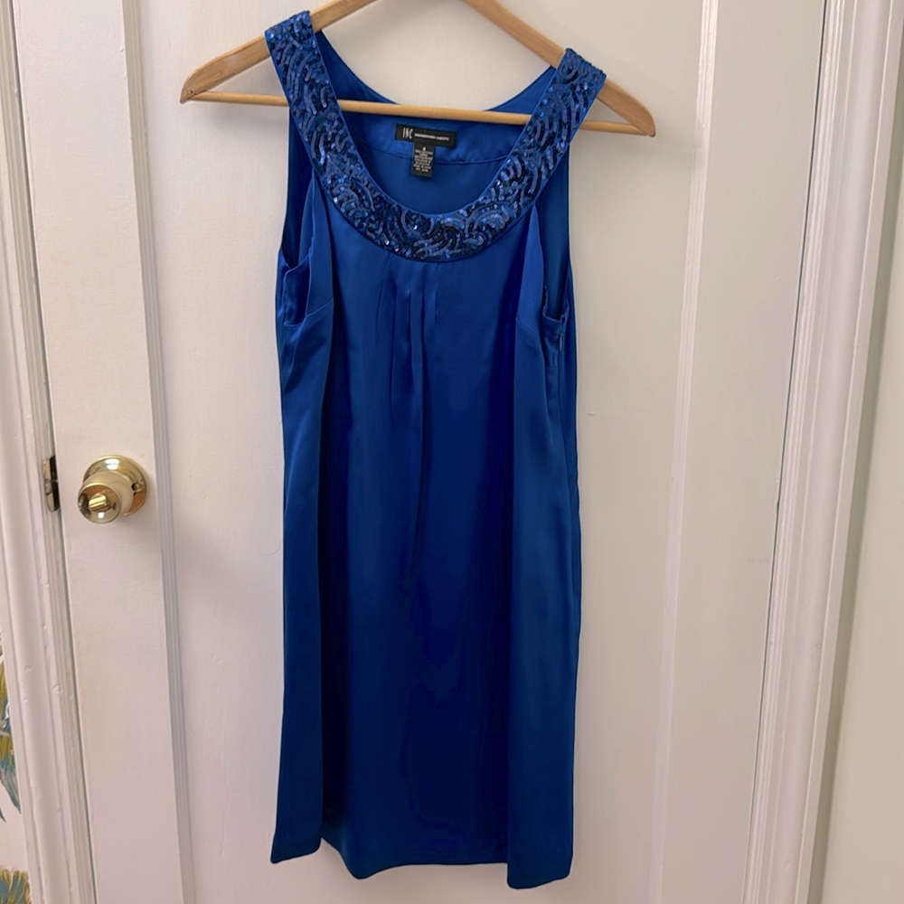 INC Silk Blue Dress with Sequins - Size 4